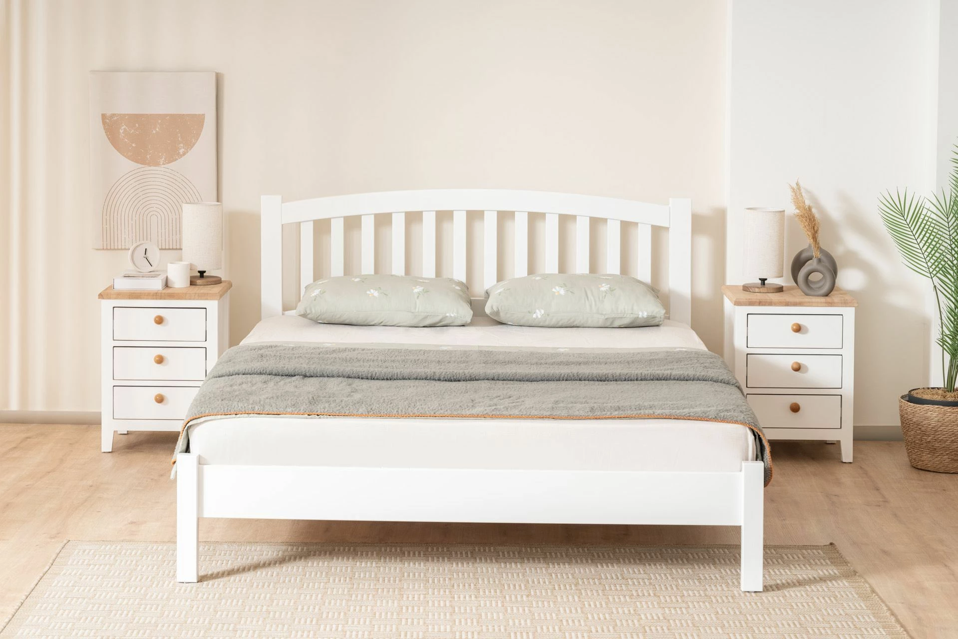 Krevat dopio, MDF i lyer me llak, ngjyrë e bardhë, Skye Decor, 160x200cm