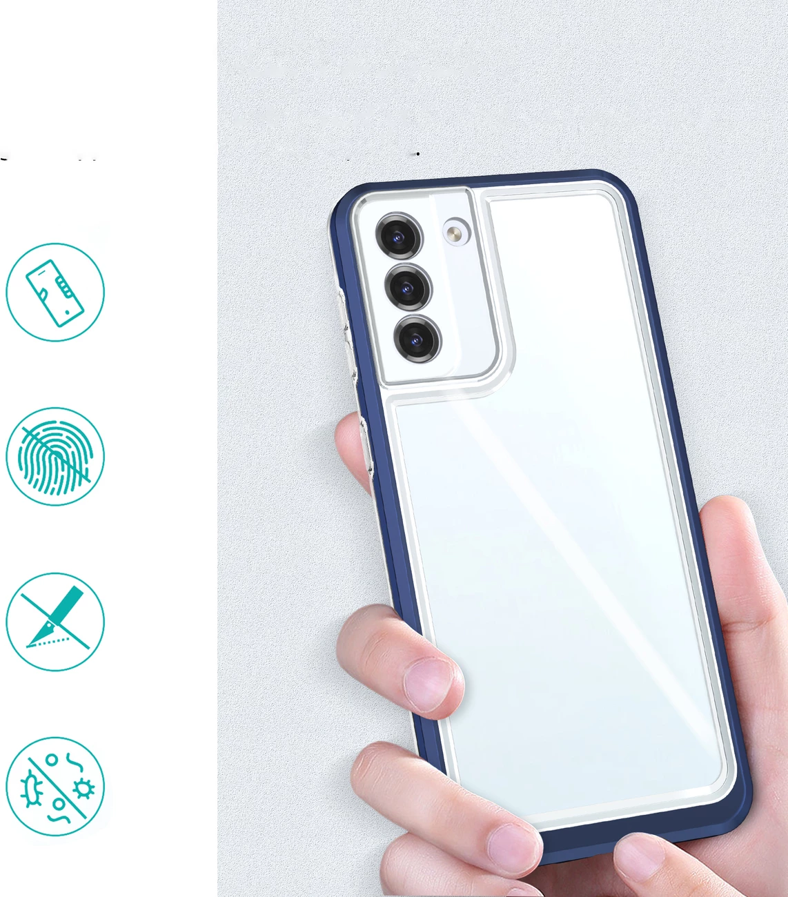 Mbështjellës Hurtel Clear 3in1 për Samsung Galaxy S23, silikon, me kornizë kaltër, Transparent