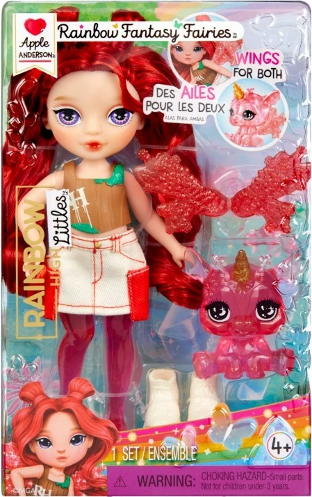 Kukull Rainbow High Littles Apple Red me krahë dhe pet, 15.24 cm