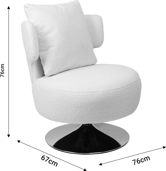 Karrige me jastëk Percival, pëlhurë teddy, bazë kromi, 76x67x76cm