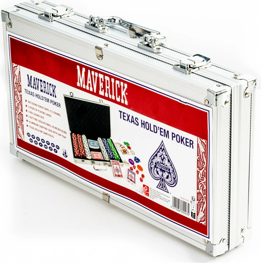 Set poker Cartamundi Maverick, 300 çipsa, 2 kuverta letrash, 5 zara, multingjyrësh, me kasë alumini