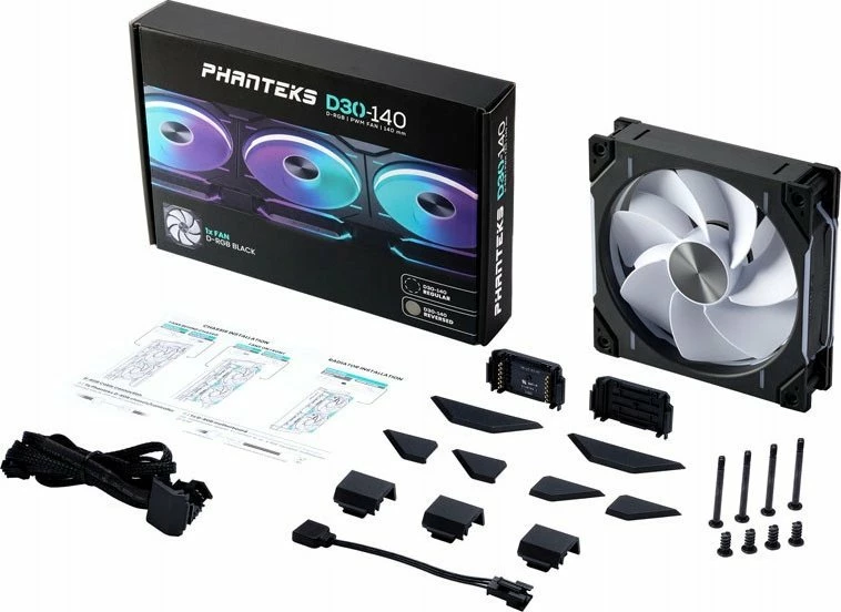 Ventilator për kasë PC Phanteks D30-140 PH-F140D30R_DRGB_PWM_BK01, 140mm, 30mm, PWM 4-pin, D-RGB, reverse airflow, 1 copë, i zi