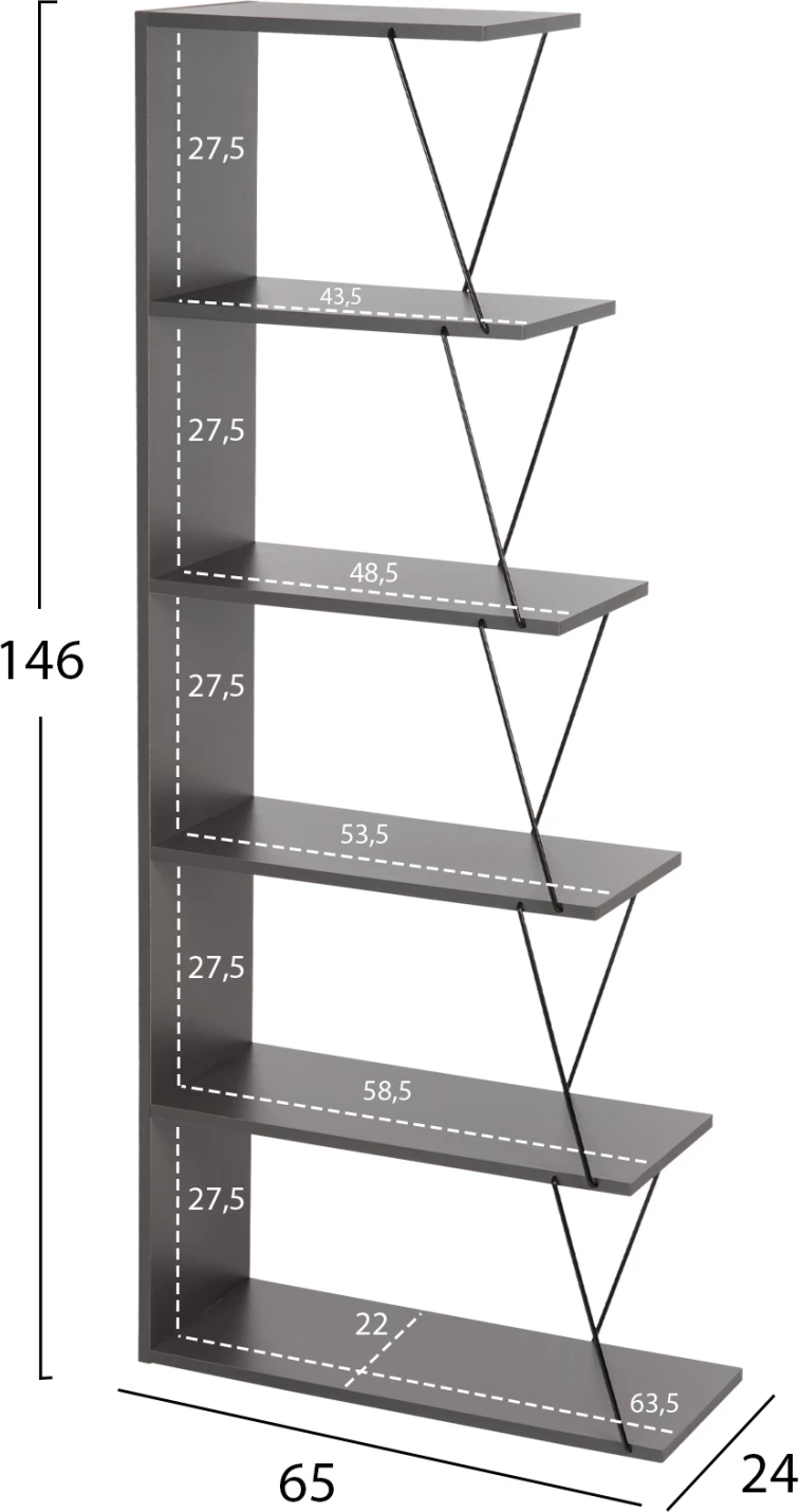 Mini Raft metalik për dokumente dhe libra, 65x22-24x146Hcm, e zezë