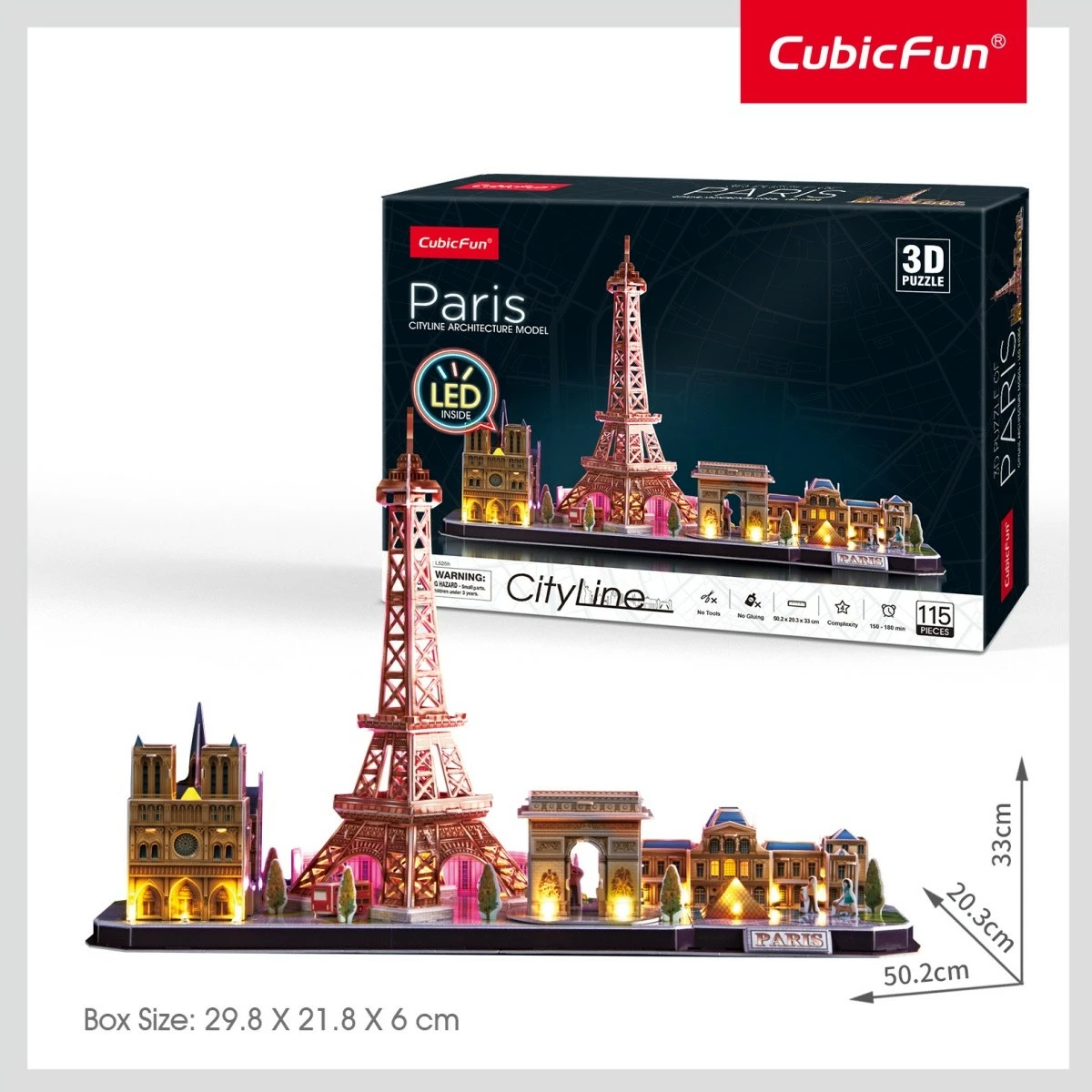 Puzzle 3D Cubic Fun City Line Paris me LED, 115 pjesë
