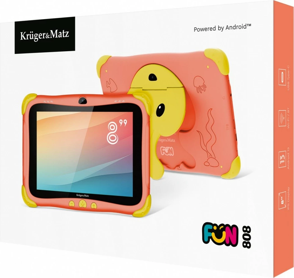 Tablet për fëmijë Kruger & Matz FUN 808 KM0808-R, 8", 32 GB, 3 GB RAM, Android 13, Kuq/Verdhë