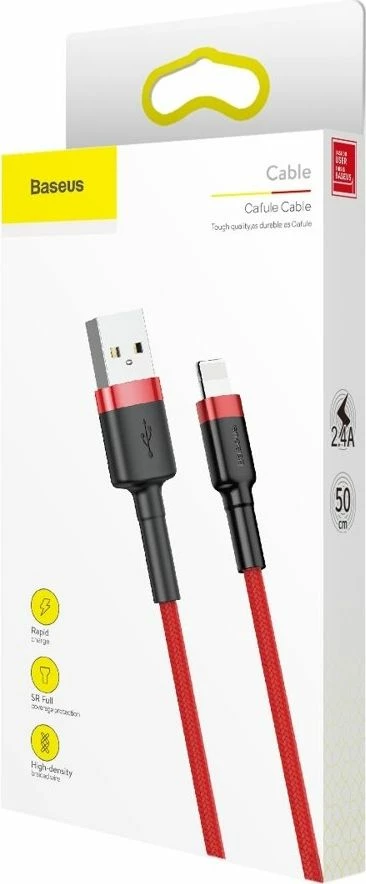 Kabllo USB-A në Lightning Baseus 058882 0.5 m 2.4A, e kuqe