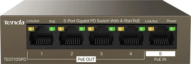 Switch Tenda TEG1105PD, 5 porta Gigabit, PoE, Metal, Bronzi