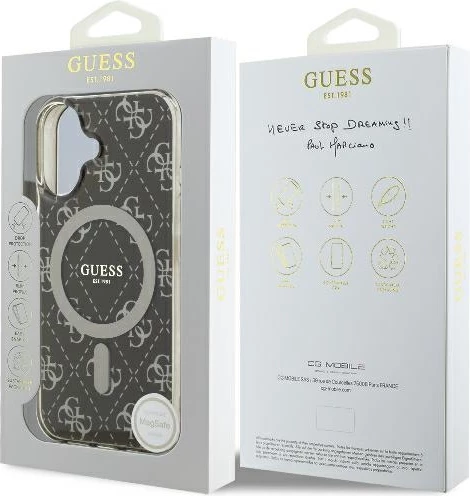 Mbështjellës Guess IML 4G Background MagSafe për iPhone 16 Plus, Kafe