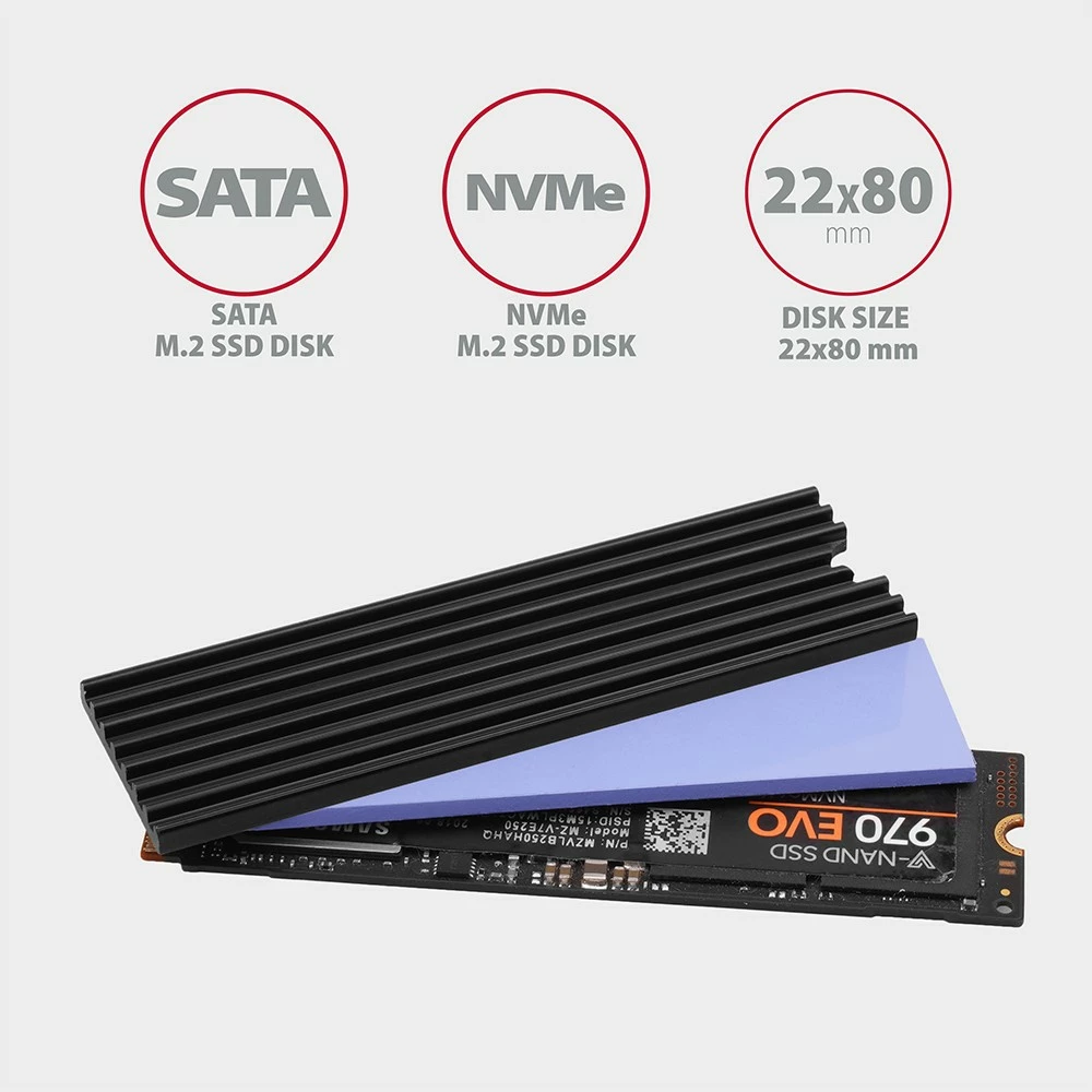 Radiator pasiv AXAGON CLR-M2L3 për SSD M.2, alumini, 3mm, i zi