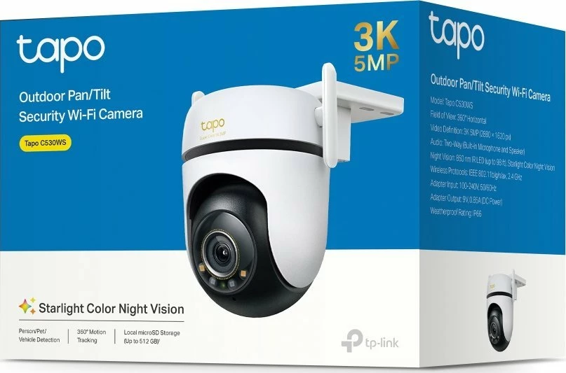 Kamerë sigurie IP TP-Link Tapo C530WS 5MP 3K, rrotulluese Outdoor, Wi‑Fi 6, IP66, e bardhë