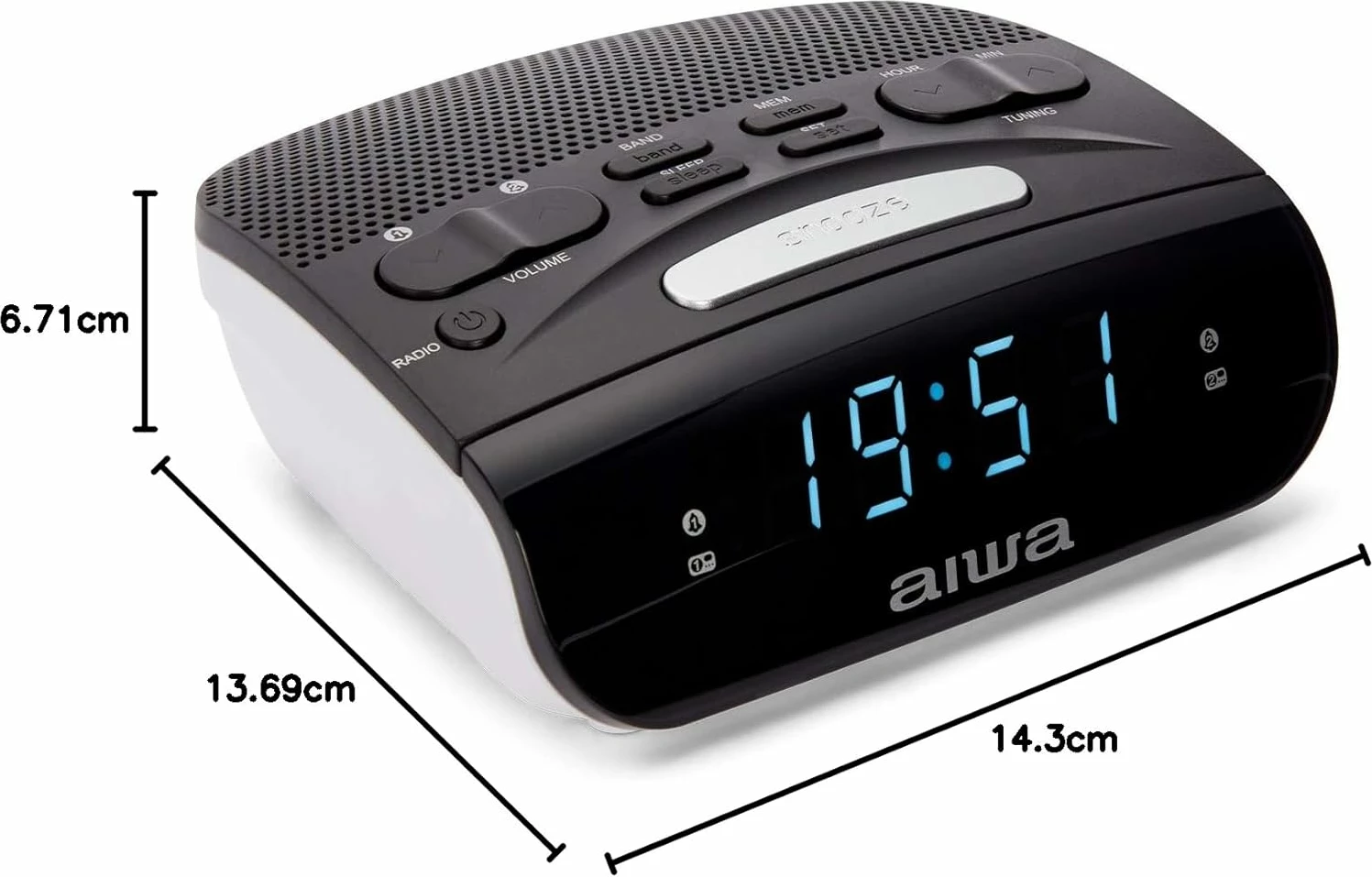 Orë alarmi me radio Aiwa CR-15, MW/FM PLL, dual alarm, ekran LED 0.6", e zezë