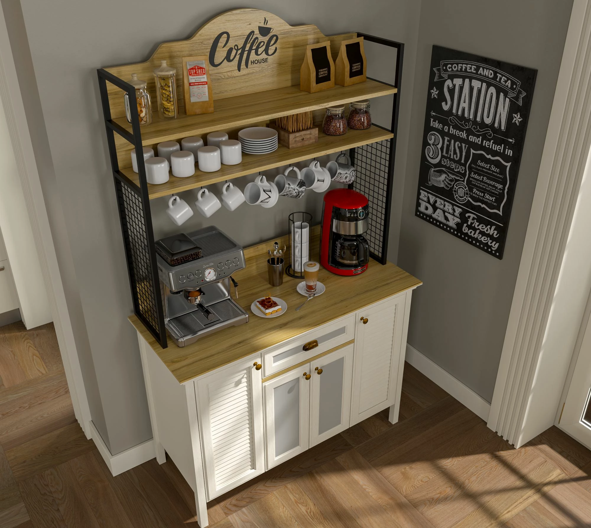 Dollap për kafe, krem, lis, e zi, Skye Decor, FRN-21027