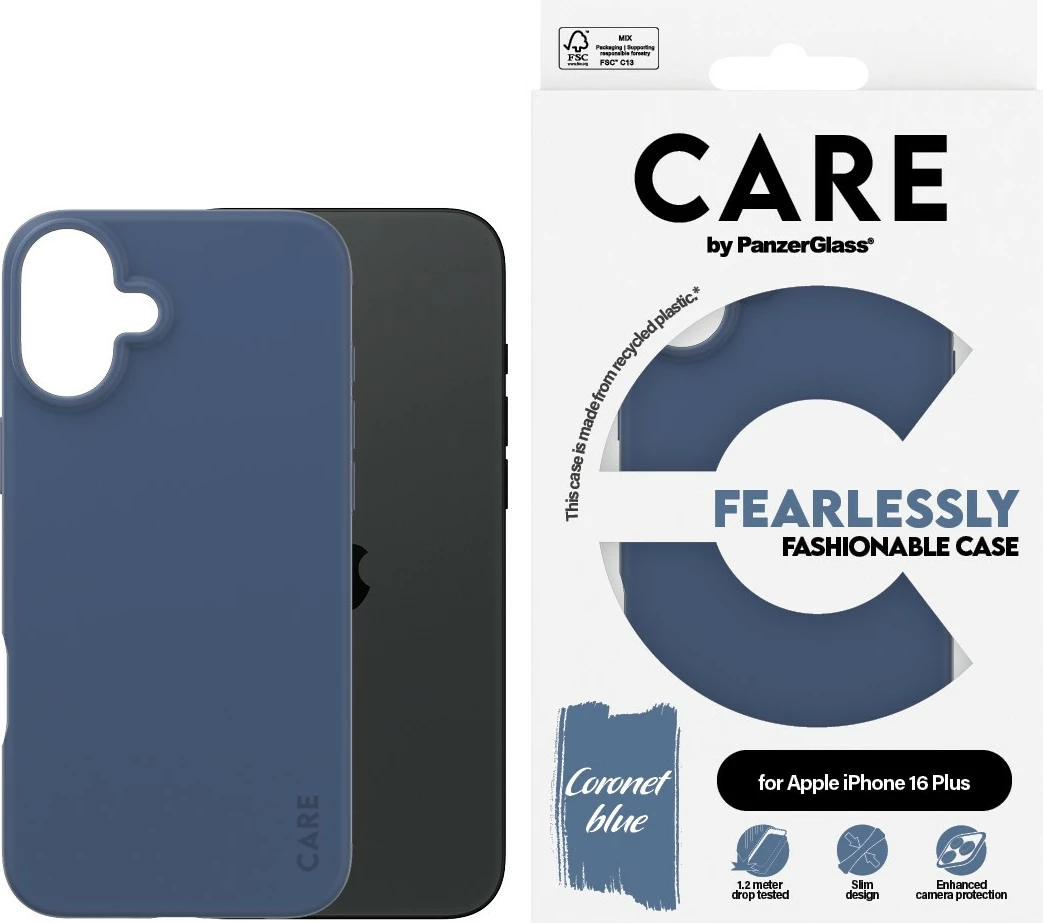Mbështjellës PanzerGlass CARE Case Fashion Blue për iPhone 16 Plus, silikon, kaltër