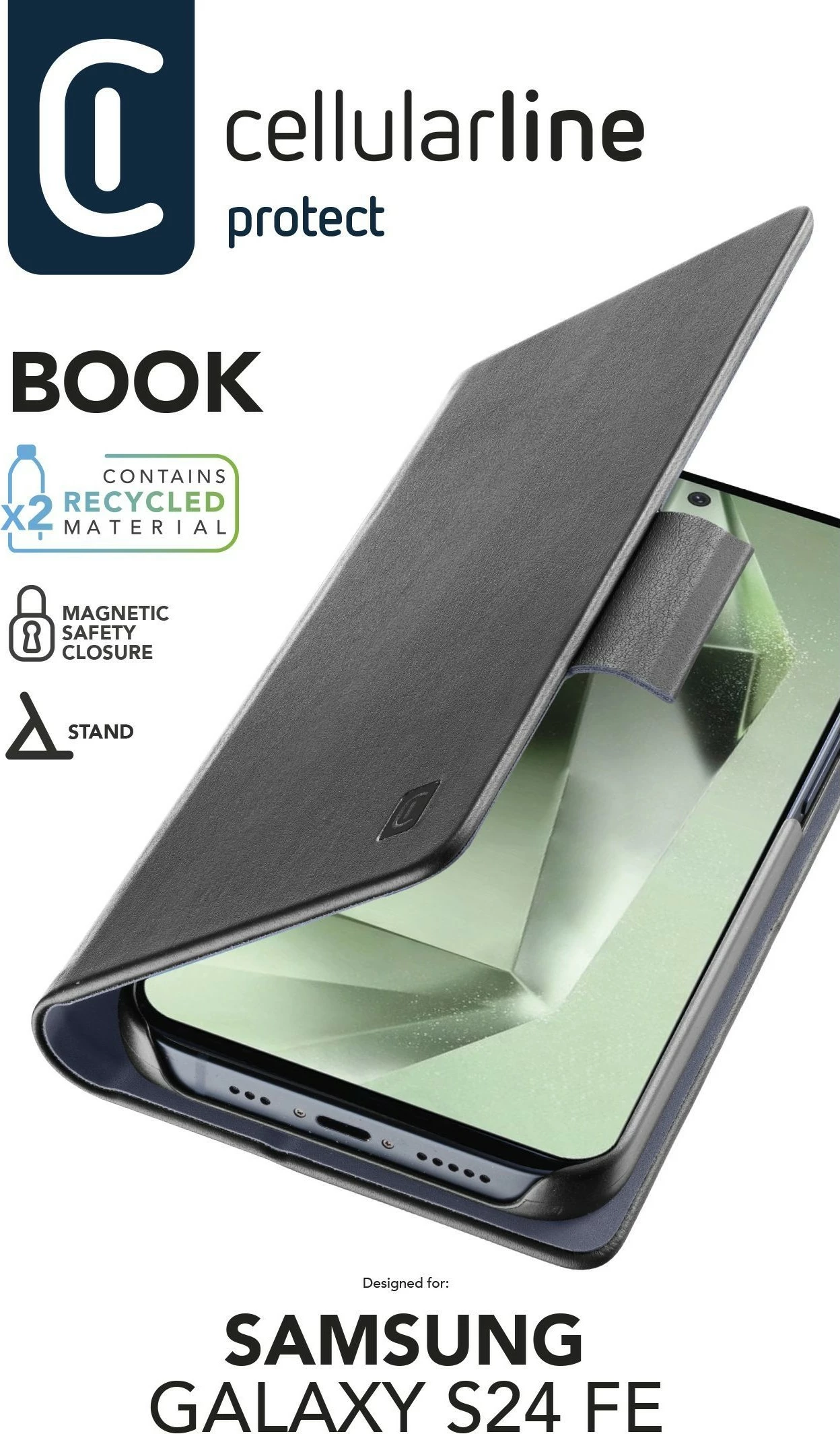 Mbështjellës portofol Cellular Line për Samsung Galaxy S24FE, 6.7", e zezë