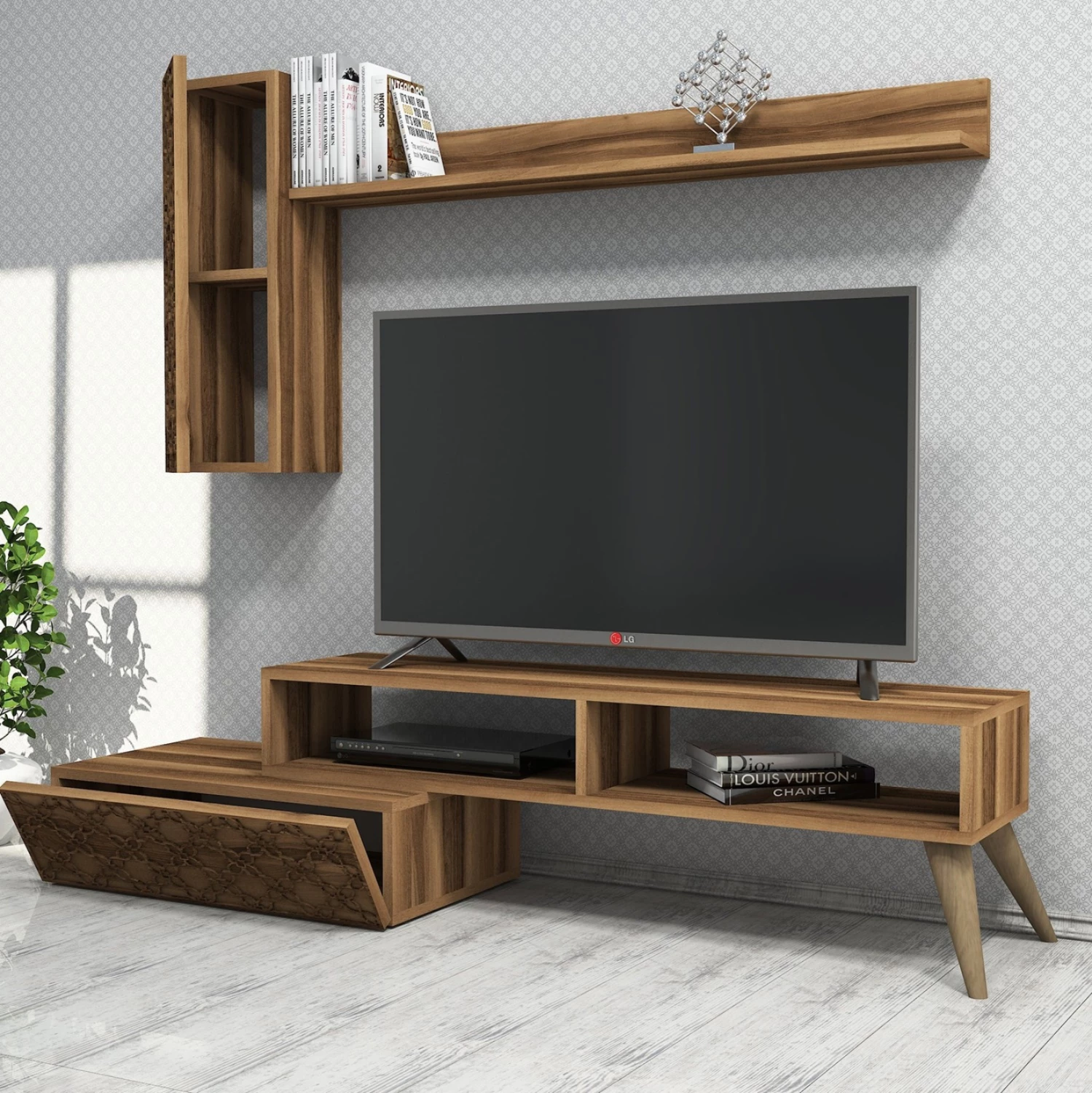 Set mobiljesh për TV, ngjyrë arre, FH9518.03, 150x37.2x37.8 cm