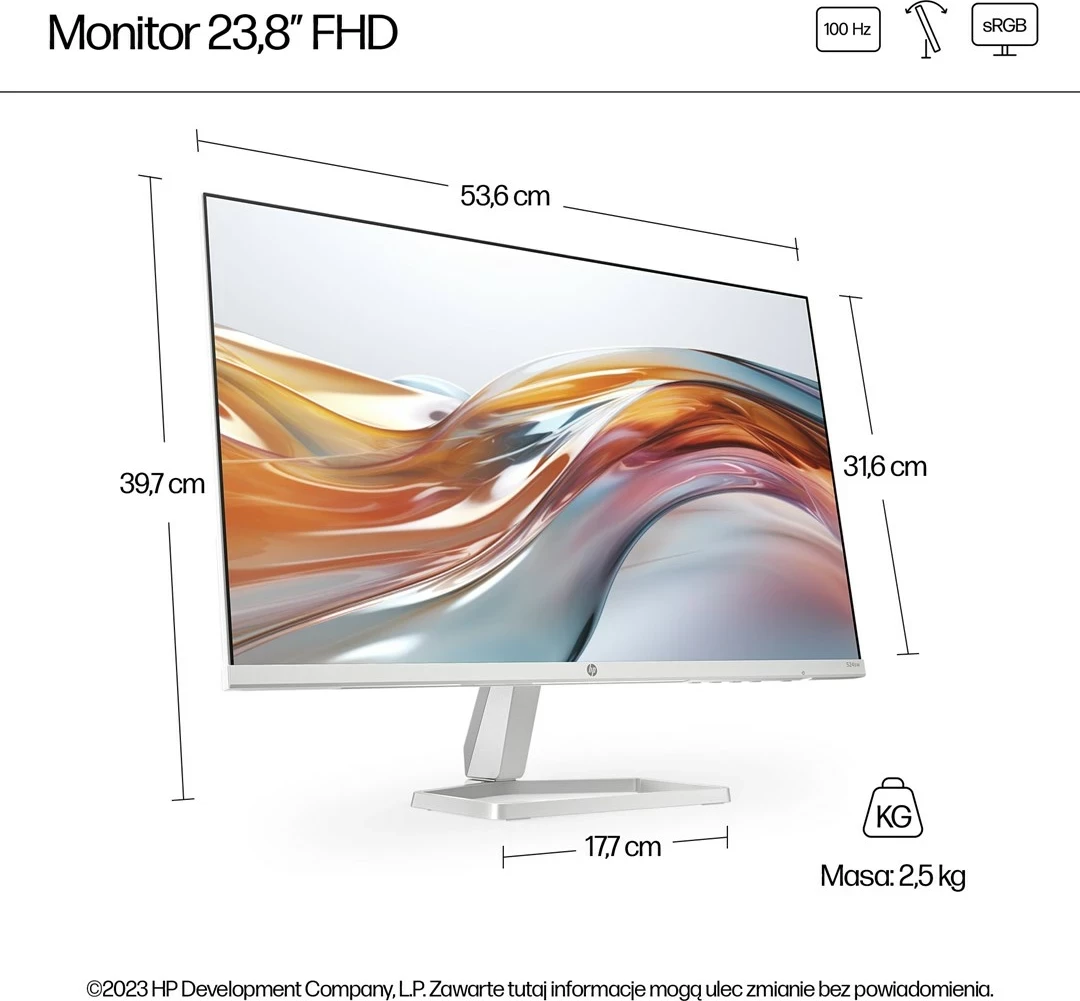 Monitor HP 23.8 Series 5 FHD 524sw, bardhë