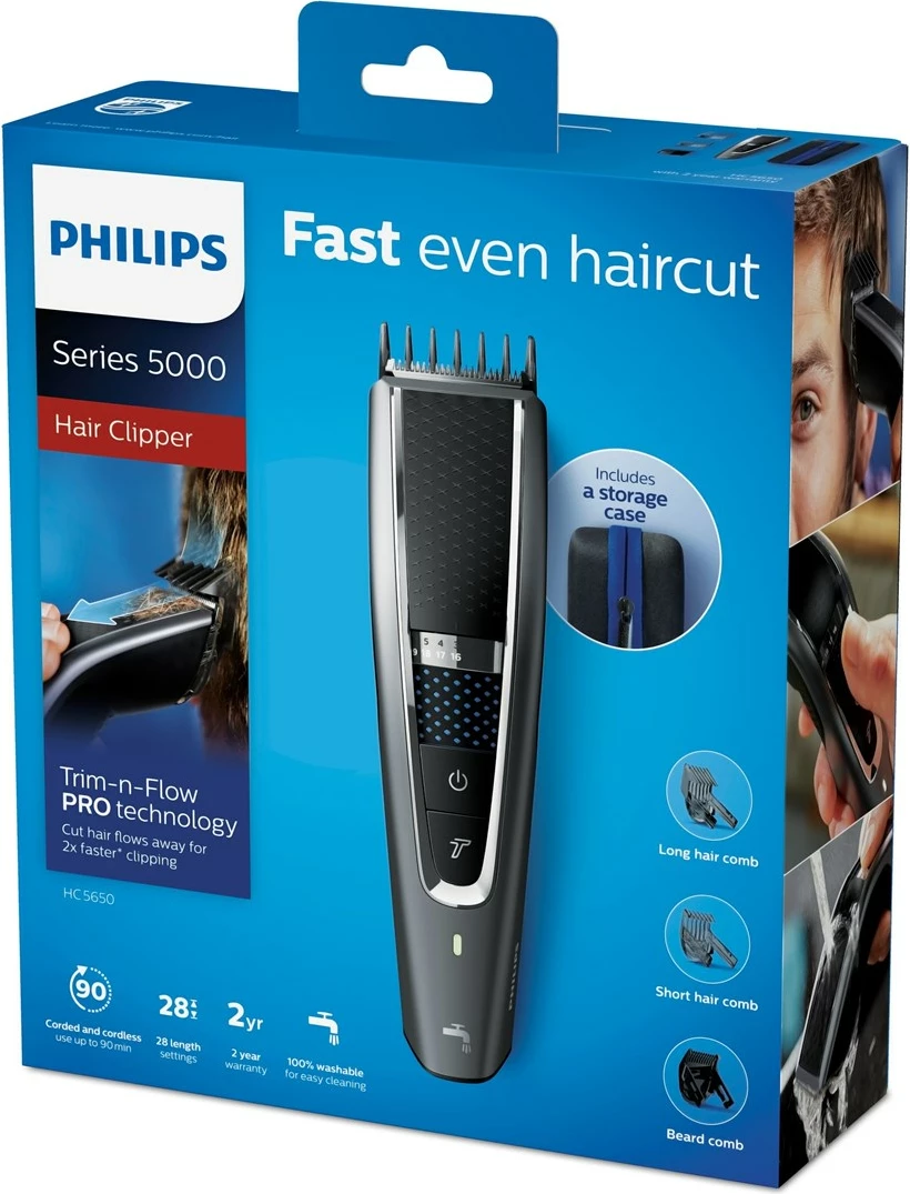 Maqinë për prerjen e flokëve Philips 5000 series HC5650/15, E zezë dhe Argjendtë