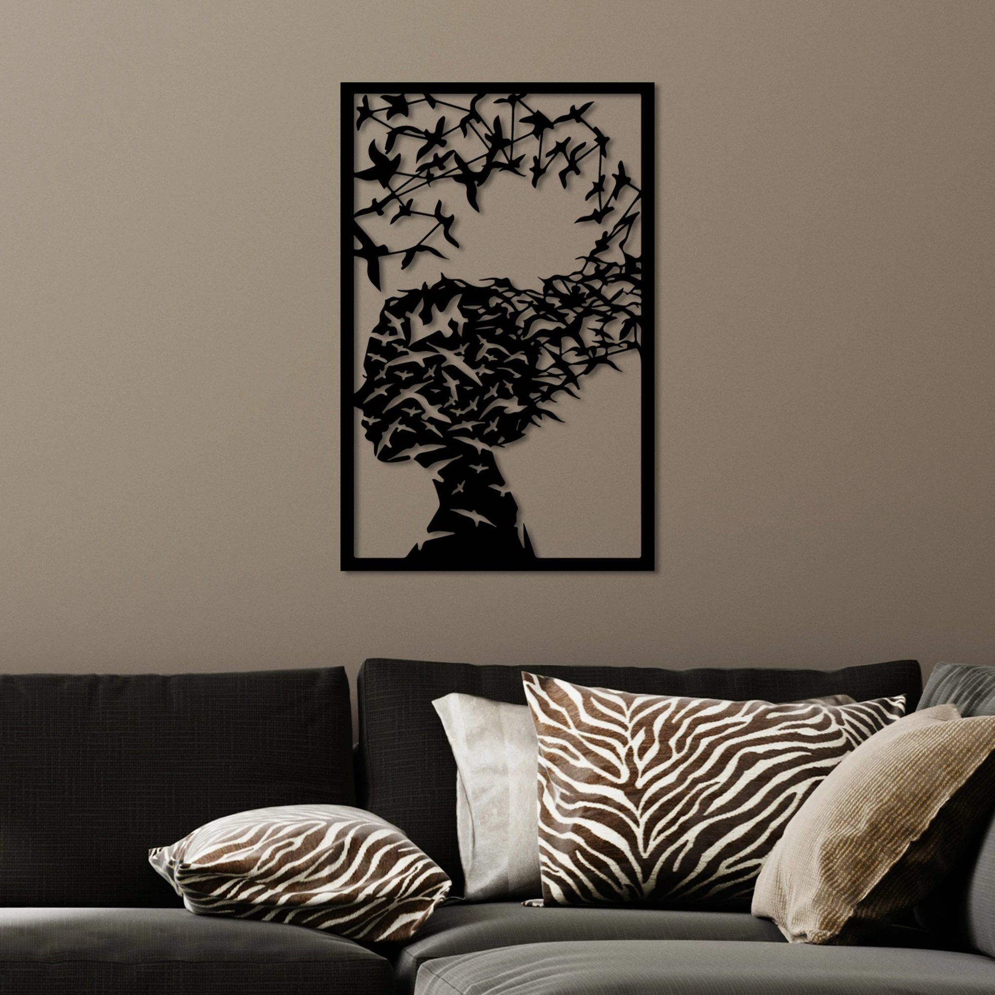 Aksesor muri dekorativ prej metali, Wallity Farfalla-1, ngjyrë e zezë, 45x70cm