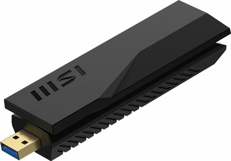 Adapter Wi‑Fi USB MSI BE6500 Wi‑Fi 7, USB 3.0/3.2 Gen 1, deri 6500 Mbps, i zi, set me stand