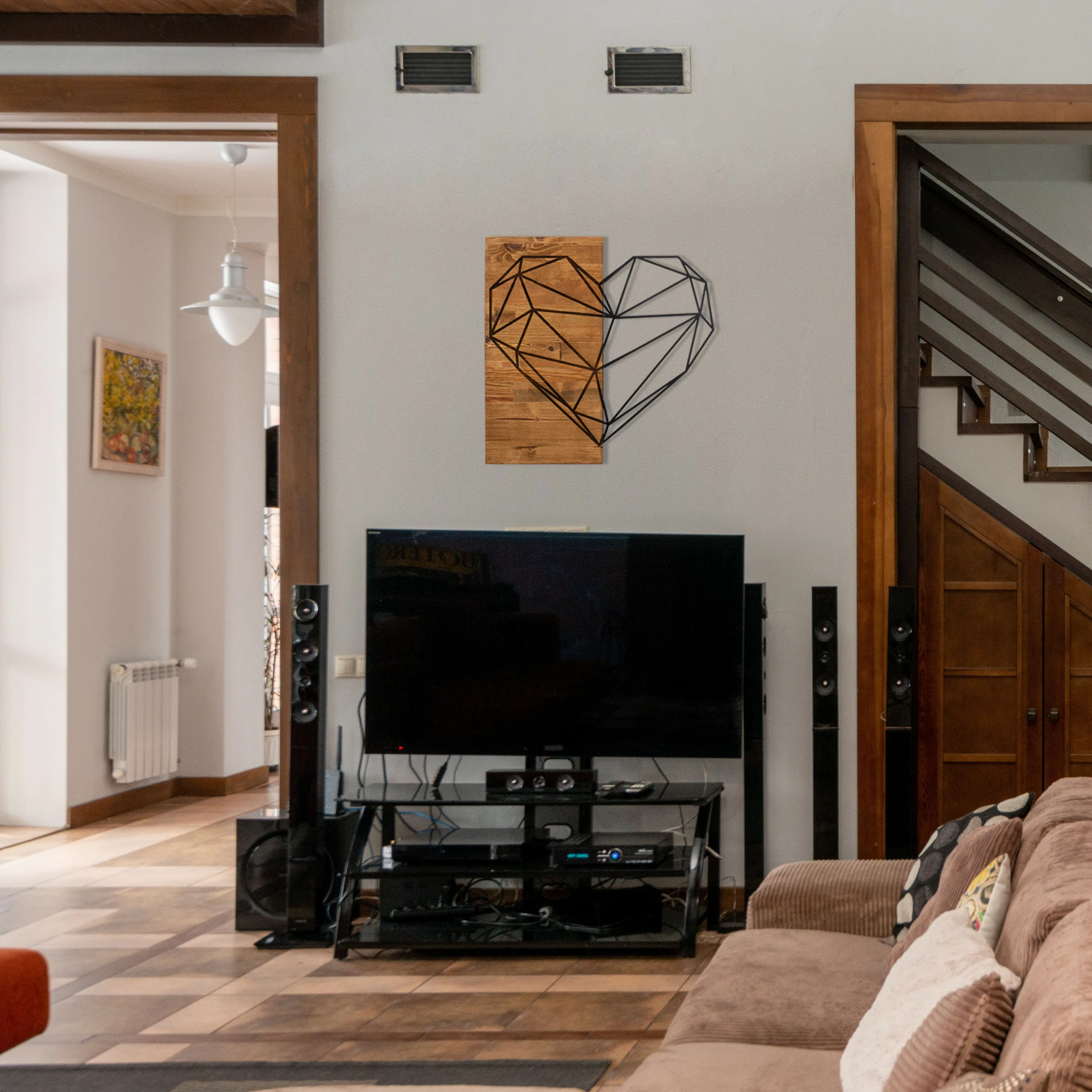 Aksesor dekorativ për mur, dru dhe metal, zemër, Wallity