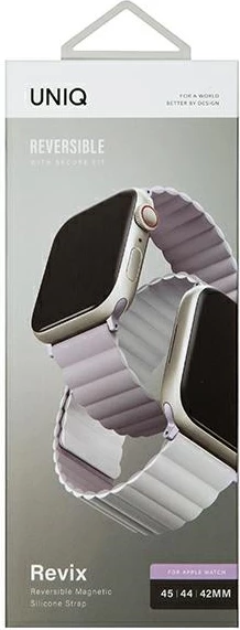 Rrip silikoni për Apple Watch UNIQ Revix, 42/44/45/49mm, dyngjyrësh vjollcë-e bardhë
