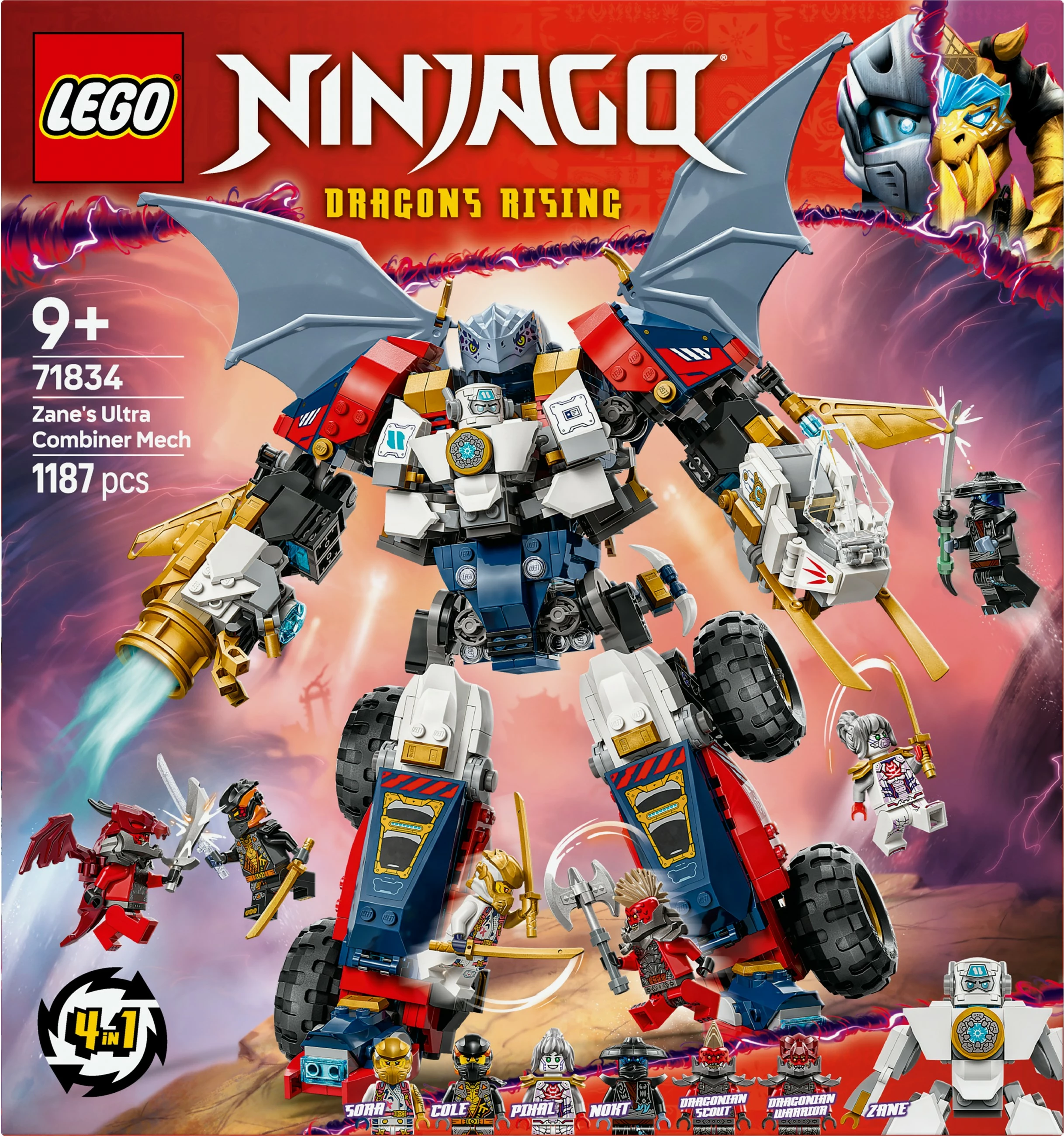Set ndërtimi LEGO NINJAGO Zane’s Ultra Combiner Mech 71834, 1187 pjesë, shumëngjyrësh
