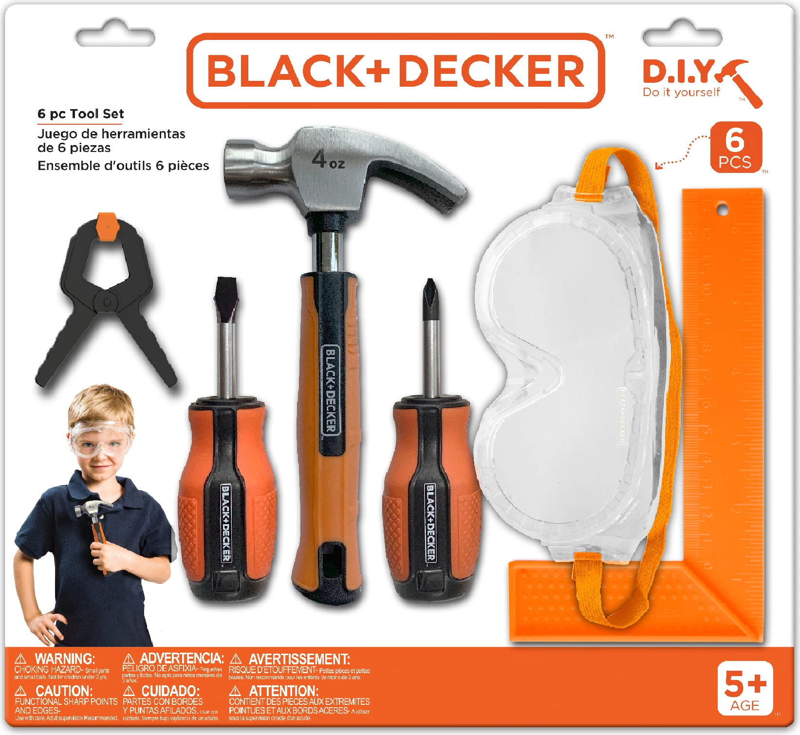 Set veglash për fëmijë Black&Decker ST001-06-BD, 6 copë, 5+ vjeç, portokalli/zi