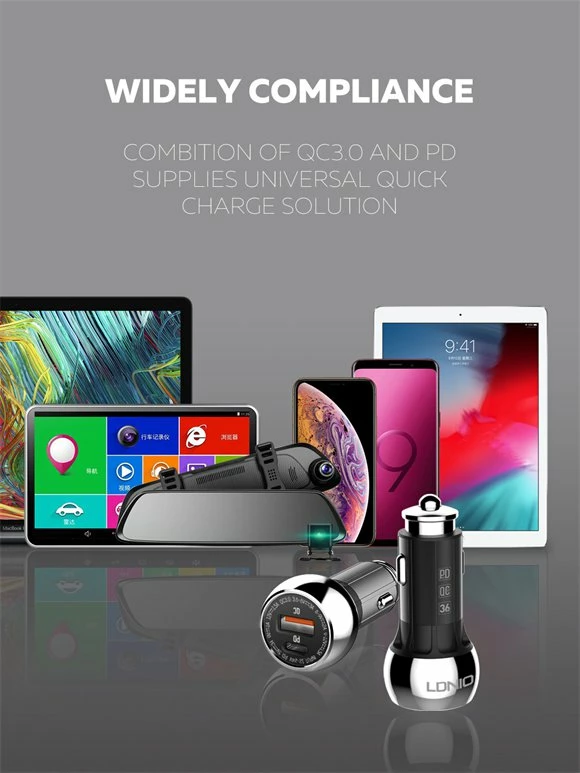 Karikues veture LDNIO C1 36W 2 porta (USB-A + USB-C) PD/QC3.0, zi/argjendtë