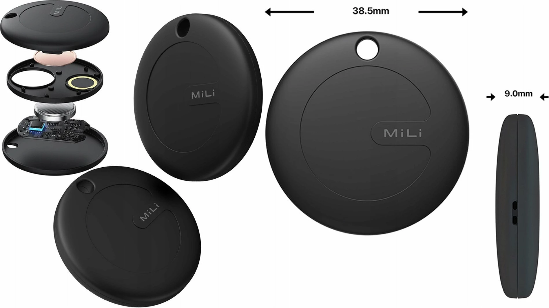 Gjurmues Bluetooth MiLi MiTag APL për iOS, BLE 5.2, IPX67, me këllëf, 3 copë, i zi