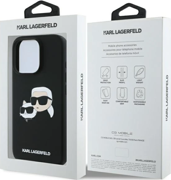 Mbështjellës Karl Lagerfeld Silicone Case Heads Print MagSafe për iPhone 16 Pro, i zi
