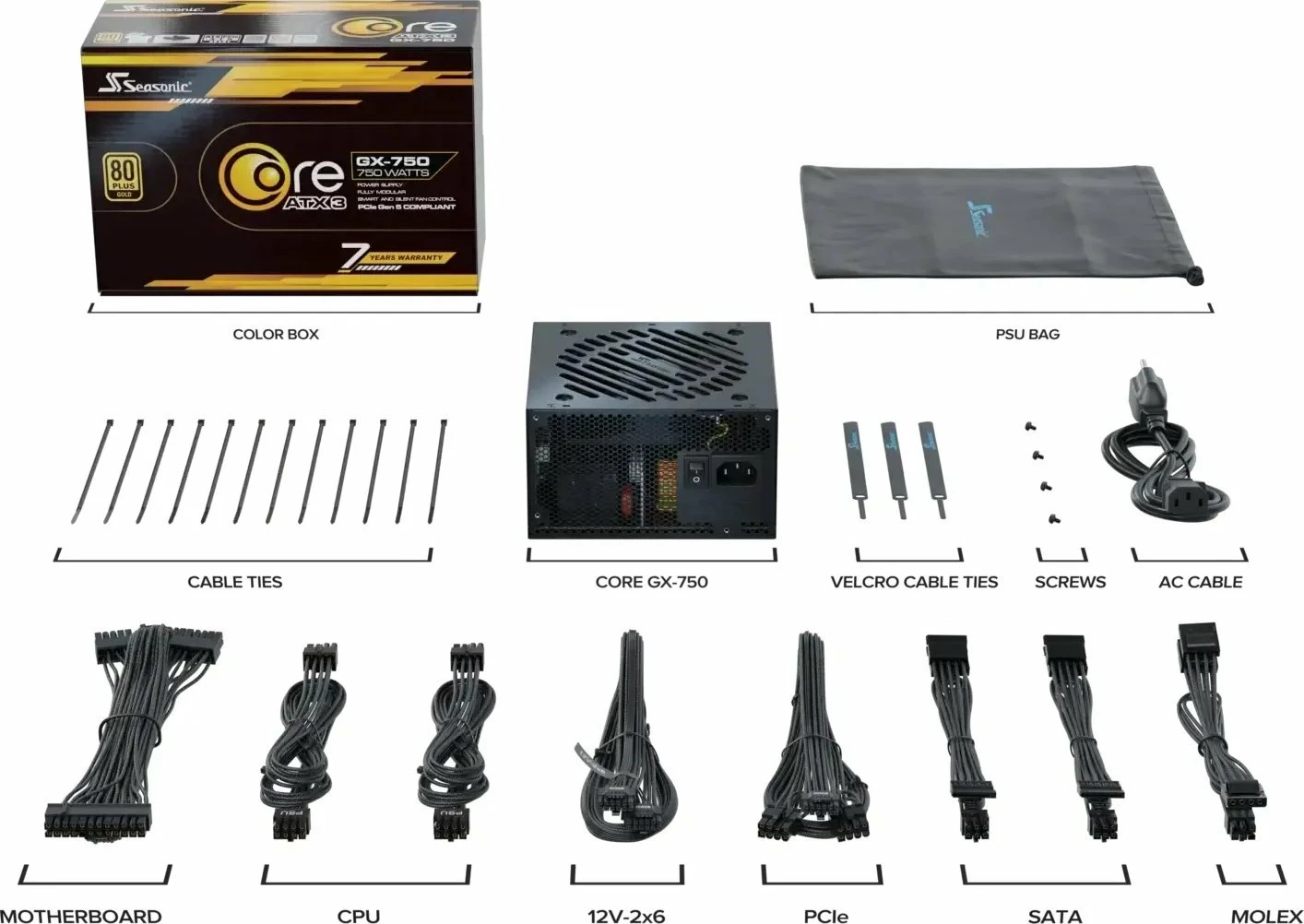 Furnizues rryme SeaSonic Core GX ATX 3 750W, 80 Plus Gold, fully modular, ATX 3.1/PCIe 5.1, SRP-CGX751-A5A32SF, i zi