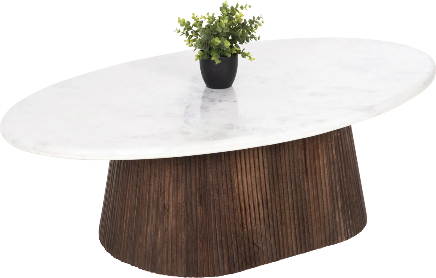 Tavolinë kafeje ovale, PURGER, FH9716, dru mango, mermer i bardhë, 120x70x38 cm