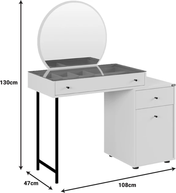 Tavolinë grimi për dhomën e gjumit me pasqyrë Princesa Pakoworld, në ngjyrë mink, 108x47x130cm