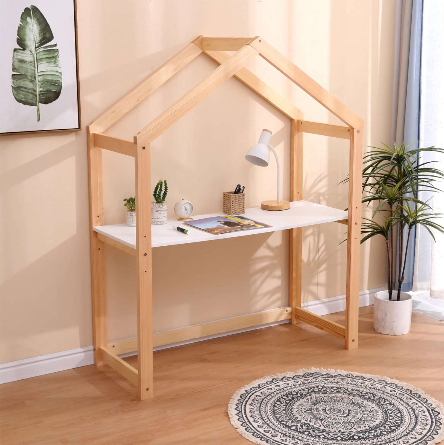 Tavolinë për fëmijë PEPE, dru pishe natyral, melaminë, 120x44x152cm