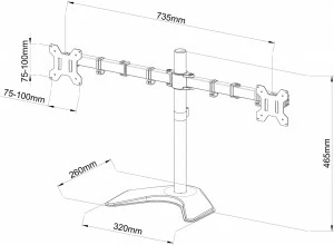 Mbajtës tavoline për 2 monitorë ART RAMART L-21N, 13-27 inç, Metal, i zi
