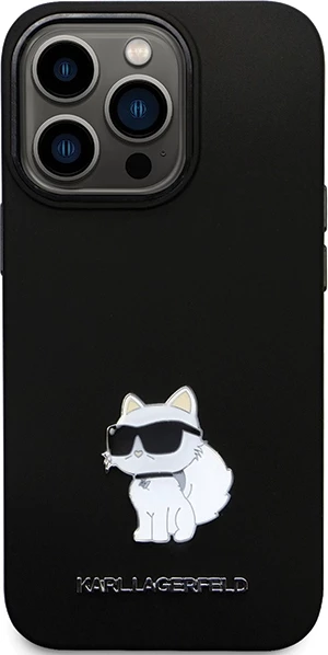Mbështjellës Karl Lagerfeld KLHCP13LSMHCNPK për iPhone 13 Pro / 13, Silikon, Choupette, i zi