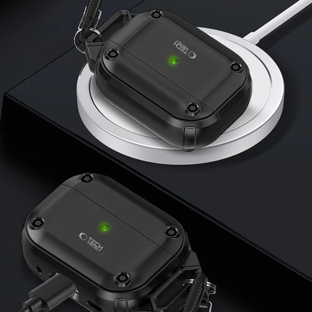 Mbështjellës Tech-Protect Rough Hook për AirPods Pro/Pro 2, i zi, me karabiner