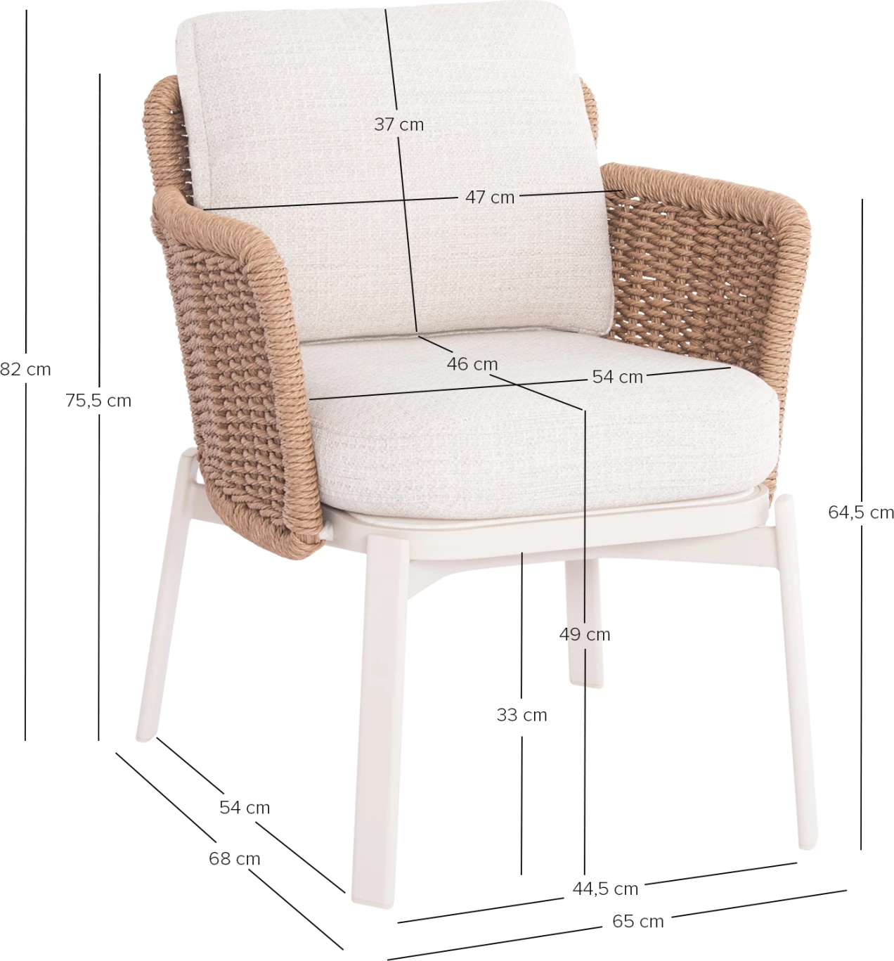 Karrige ngrënieje për jashtë, seri DESTINY, alumin, jastëkë krem-bezhë, 65x68x75.5-82H