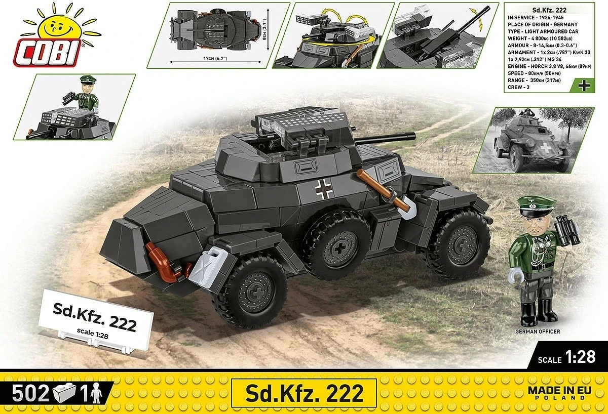 Set blloqesh Cobi Klocki Sd.Kfz. 222, 502 pjesë, me figurë, gri