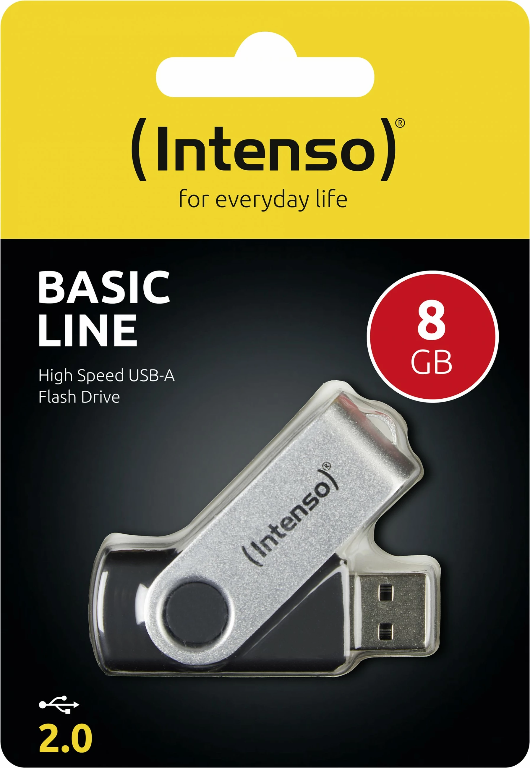 USB flash Intenso Basic Line 8GB, USB 2.0, swivel, zi/argjendtë