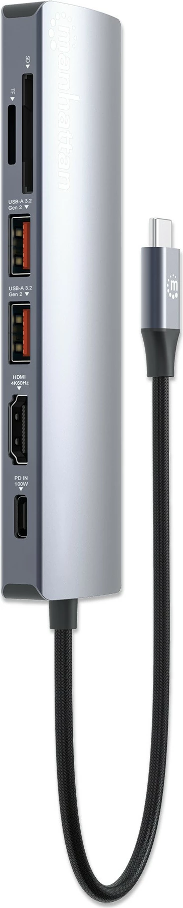 Docking station MANHATTAN 7-in-1, USB-C, 1x HDMI, 2x USB 10Gb/s, argjend