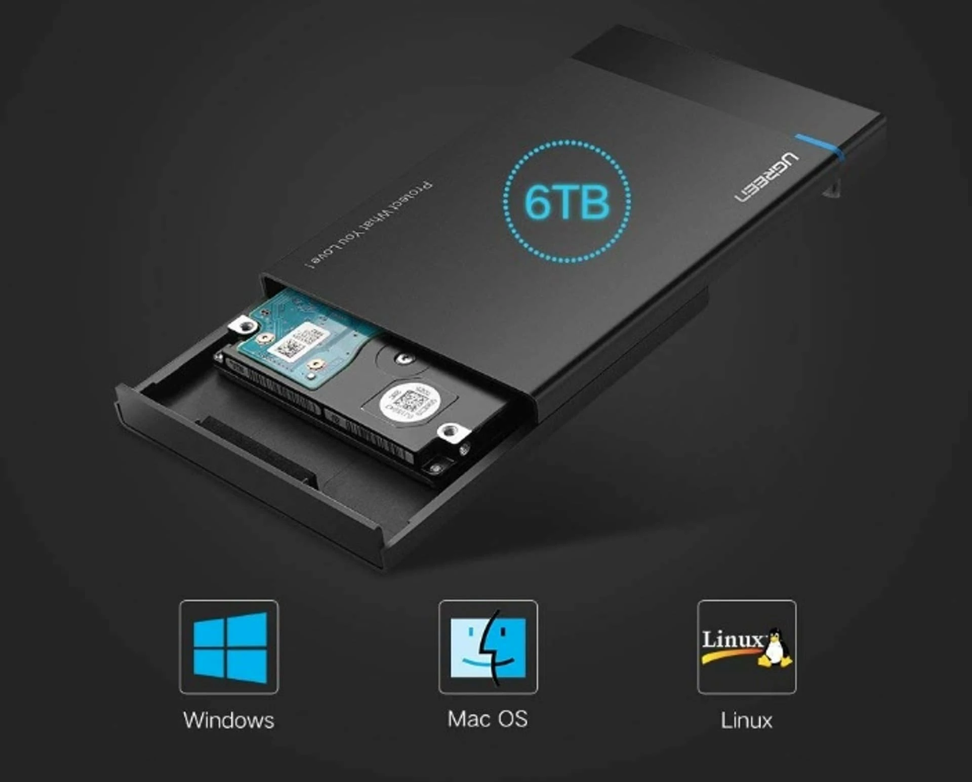 Kasë eksternale për HDD/SSD 2.5\" Ugreen US221 USB-C SATA 3.0, kabllo 50 cm, e zezë