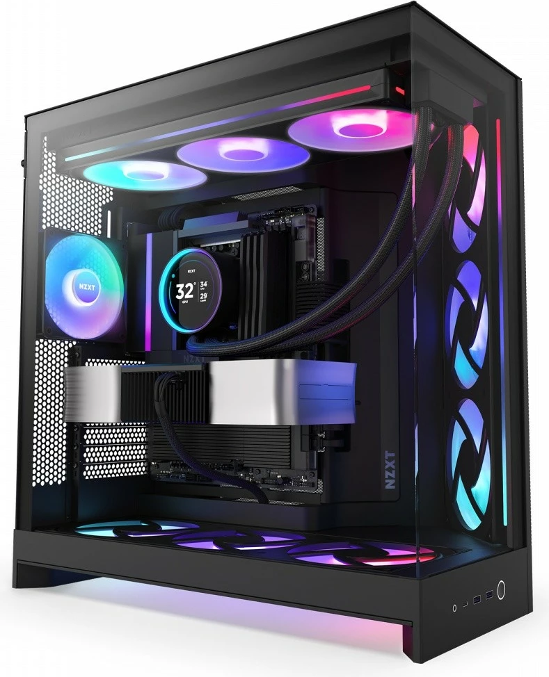 Kasë NZXT H9 Flow RGB (2025) CM-H92FB-R1 Midi Tower ATX, xham i temperuar, mbështetje radiator 420 mm, deri 10 fenera, e zezë