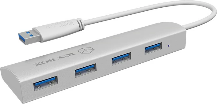 Hub USB ICY BOX IB-AC6401, USB 3.2 Gen 1, 4 porte, Argjendtë