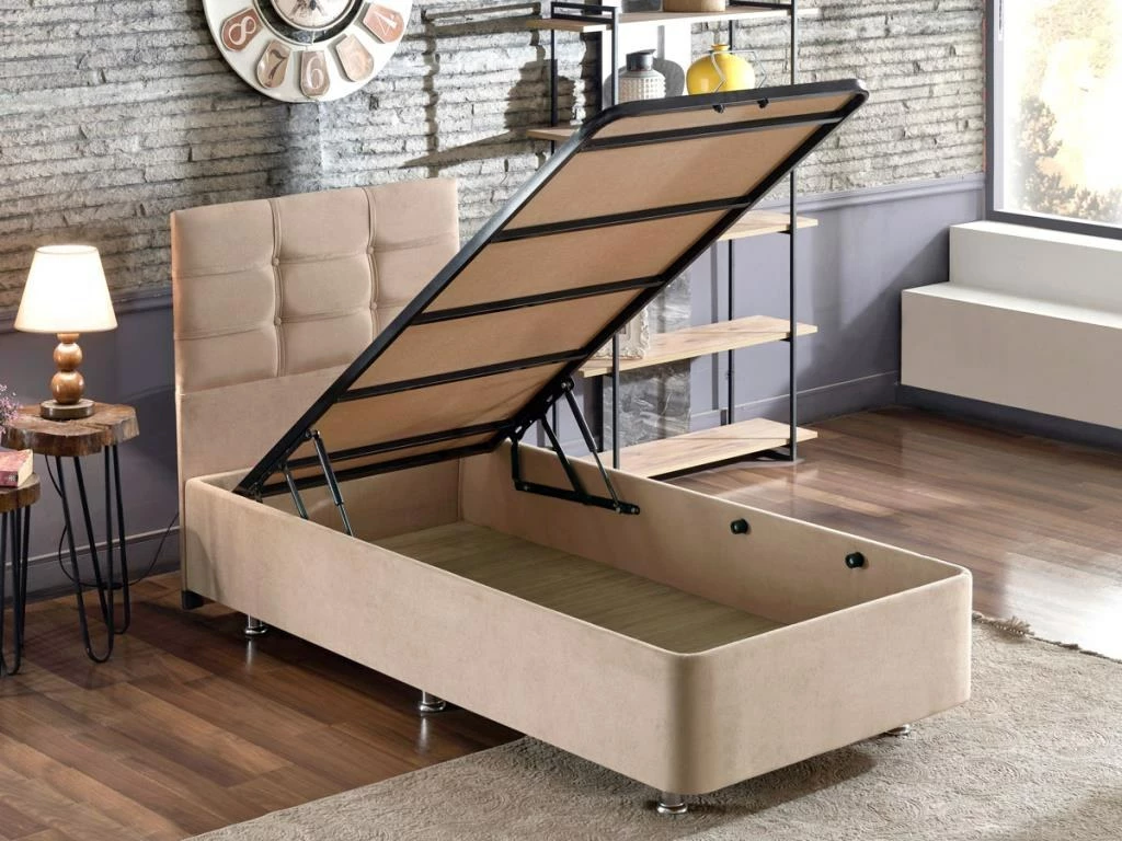 Baza dhe shtrati njësh me komodinë, ngjyrë kafe e çelët, Polo, 90x190cm