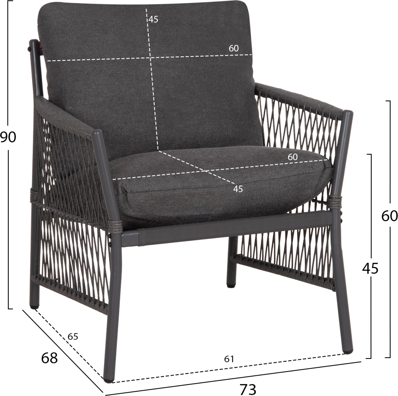 Set lounge për jashtë, 4 ulëse, DEANDRA FH6507.01, metal & jastëkë, ngjyrë gri