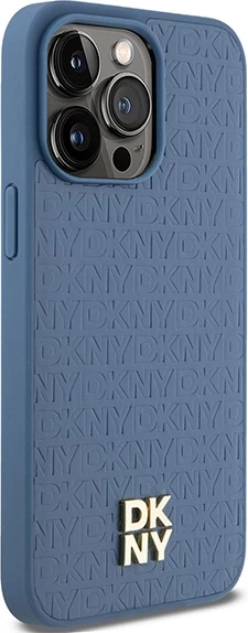 Mbështjellës DKNY Leather Monogram Pattern Metal Logo MagSafe për iPhone 15 Pro Max, Kaltër