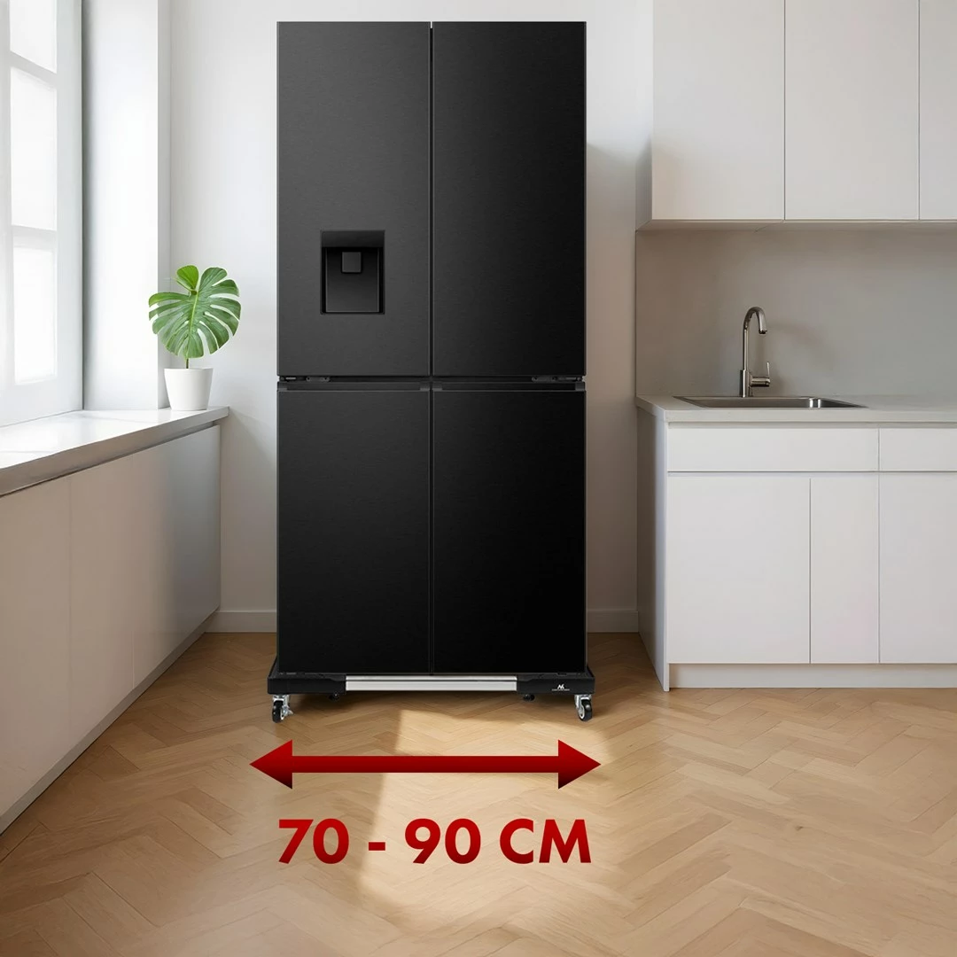 Mbajtës universal me rrota Maclean MC-119 për lavatriçe, frigoriferë, pjatalarëse, 700-900mm, deri 200kg, i zi