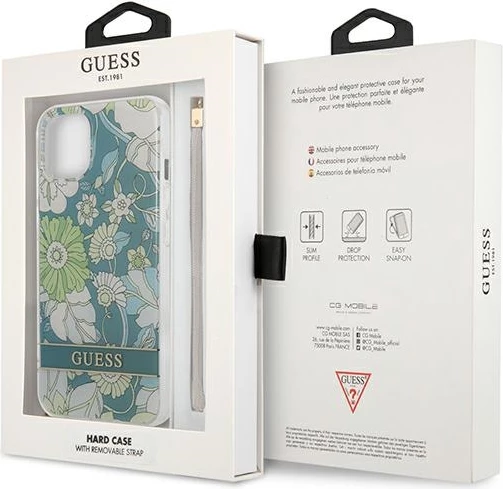 Mbështjellës Guess GUHCP13MHFLSN për iPhone 13 6.1", Flower Strap, Gjelbër