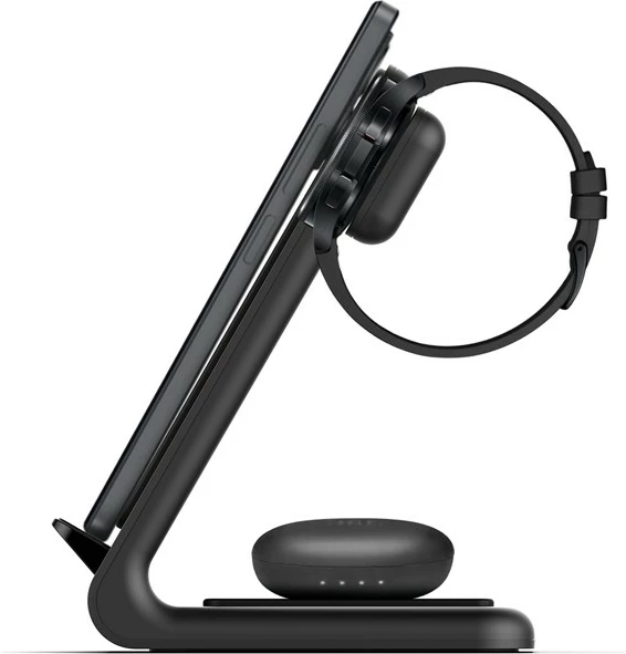 Karikues wireless 3-në-1 CRONG PowerSpot, për telefon, Galaxy Watch dhe kufje TWS, i zi